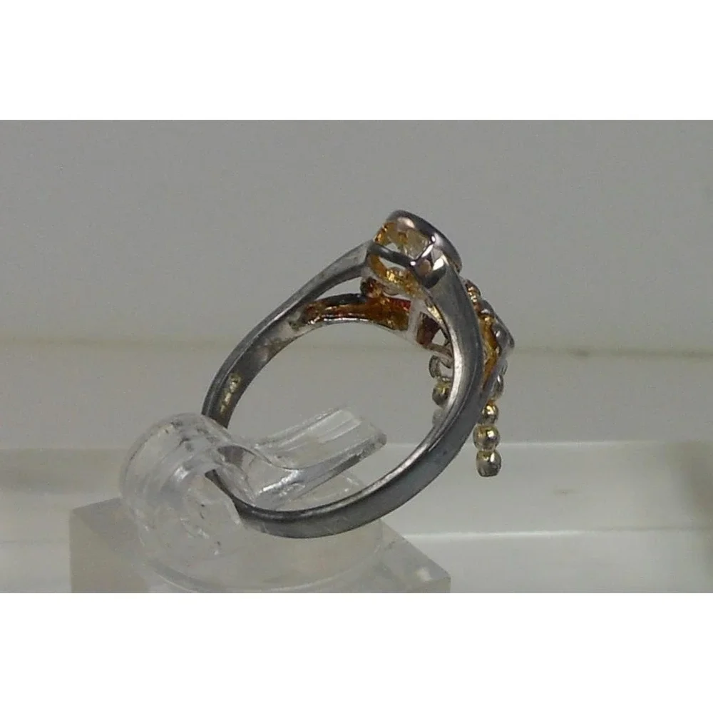 Vintage 90s Sterling Silver Angel Dangle Ring Purple & Clear CZ Stone's Size 7